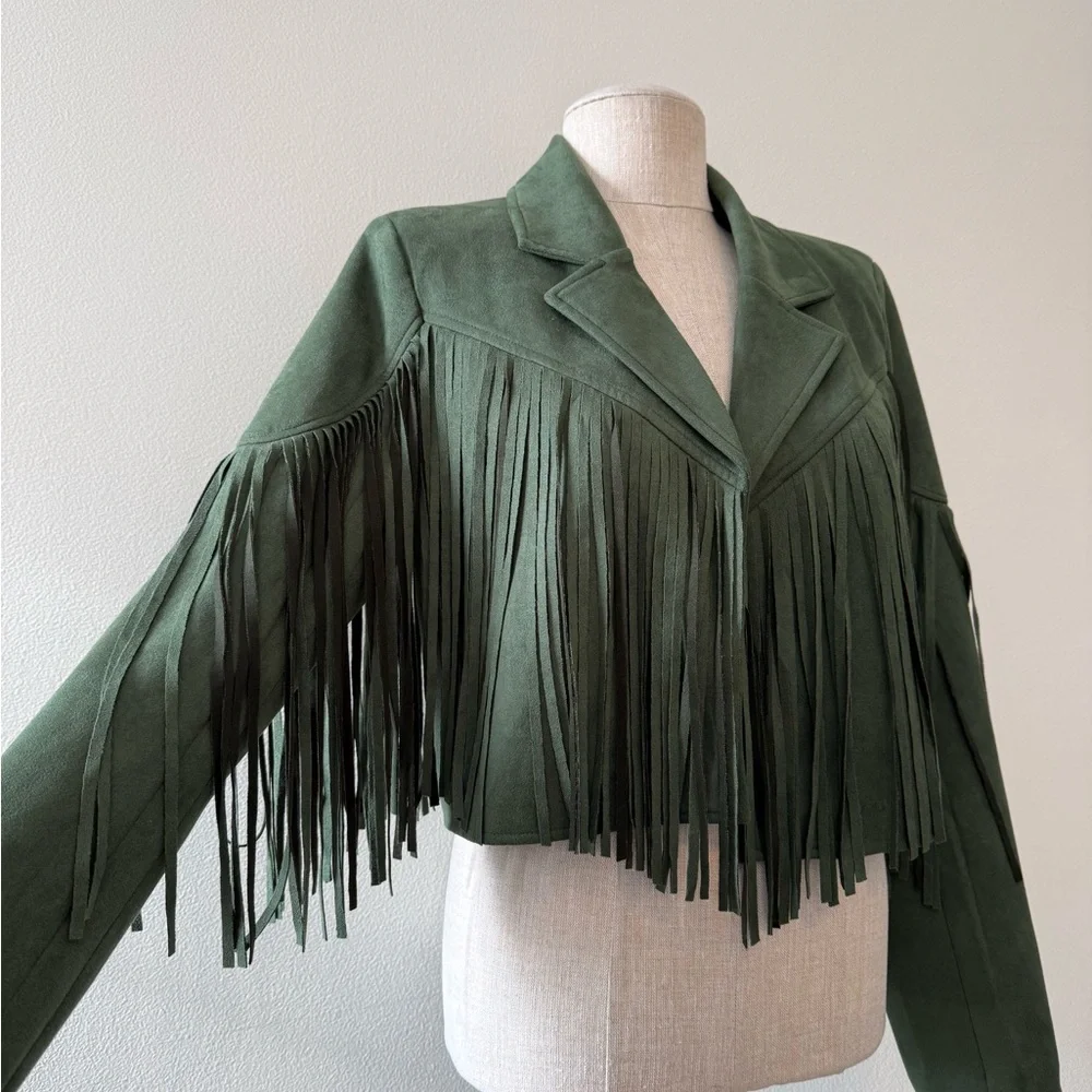 Green Fringe Bomber Jacket - Picture 2 of 7